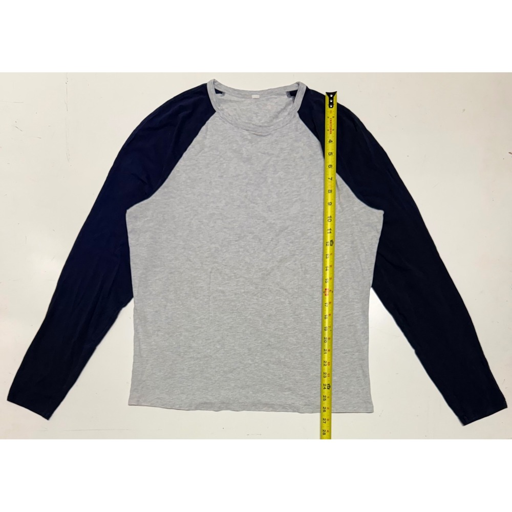 Lululemon Mens Raglan Long‎ Sleeve Shirt Grey Navy Blue Athletic Crew Neck L